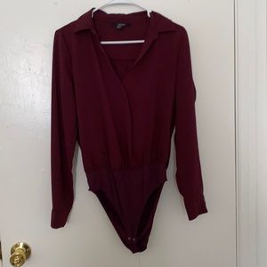 Burgundy Collared Bodysuit